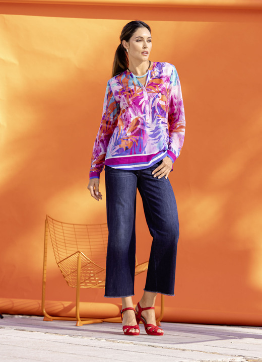 Tuniken - Tunika mit schöner Bordüre, in Größe 036 bis 054, in Farbe KORALLE-FUCHSIA-FLIEDER-BUNT Ansicht 4