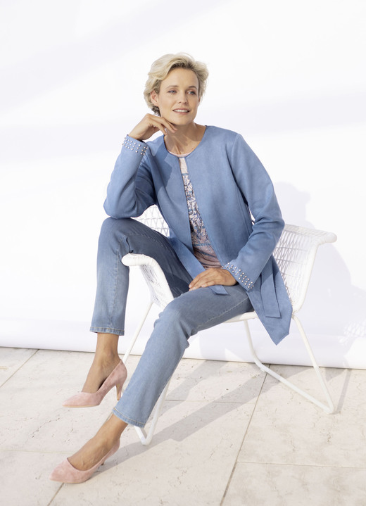 Lederimitatjacken - Jacke mit offener Kantenverarbeitung, in Größe 036 bis 052, in Farbe RAUCHBLAU Ansicht 3