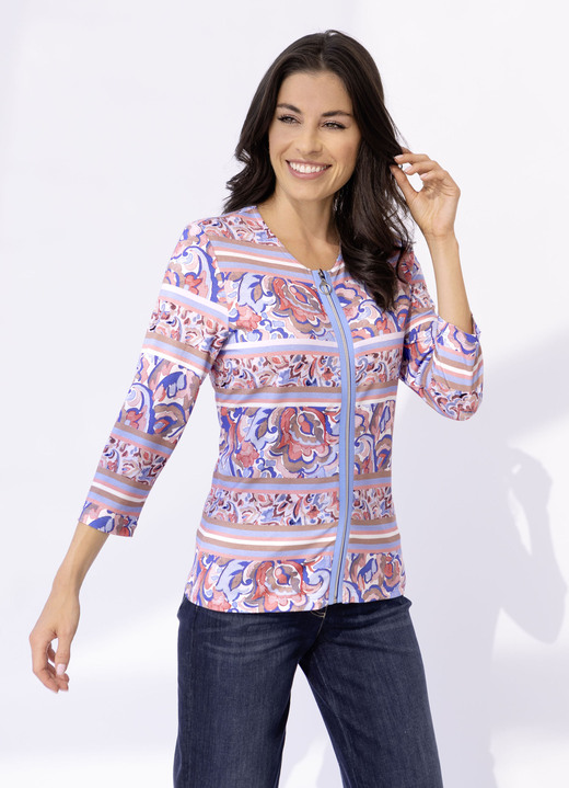 Shirtjacken - Shirtjacke mit durchgehendem Reißverschluss , in Größe 042 bis 052, in Farbe ECRU-ROSÉ-BLEU Ansicht 2