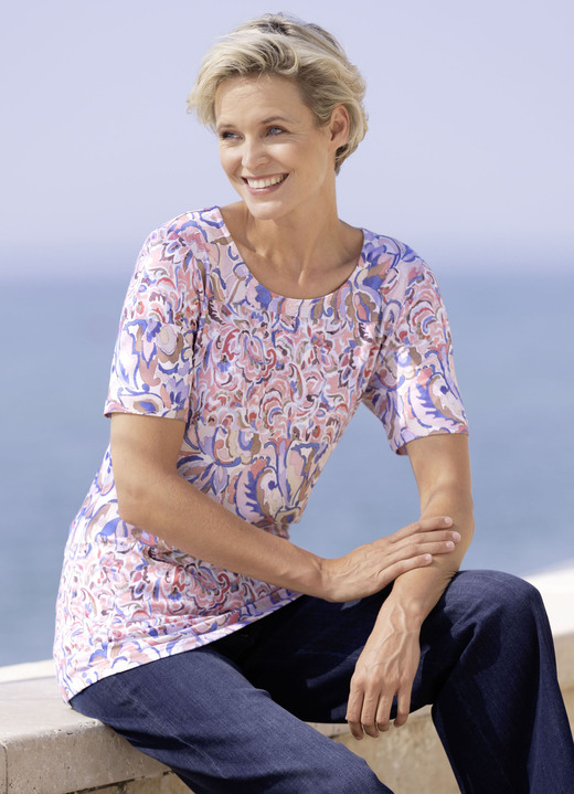 Shirts -  Shirt mit rundem Halsausschnitt, in Größe 038 bis 050, in Farbe ECRU-ROSÉ-BLEU Ansicht 1