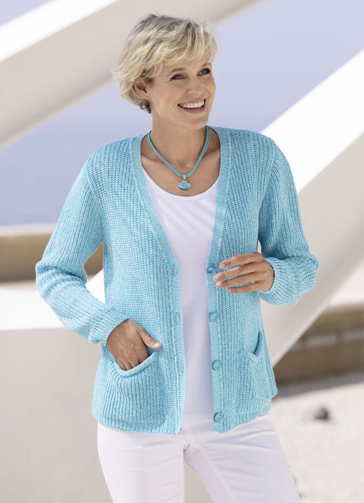 Strickjacken - Strickjacke in Perlfang , in Größe 036 bis 052, in Farbe AQUA MELIERT Ansicht 2