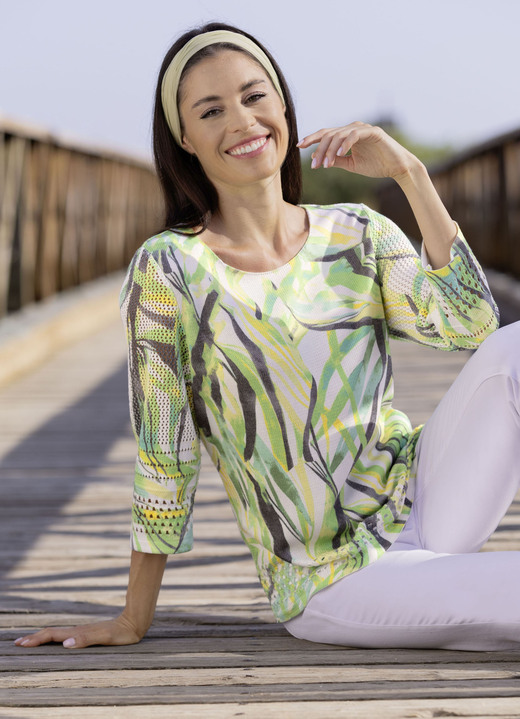 Pullover & Strickmode - Pullover mit Ajourakzenten Ansicht 3 Pullover & Strickmode - Pullover mit Ajourakzenten, in Größe 036 bis 052, in Farbe WEISS-LIMETTE-MULTICOLOR Ansicht 3