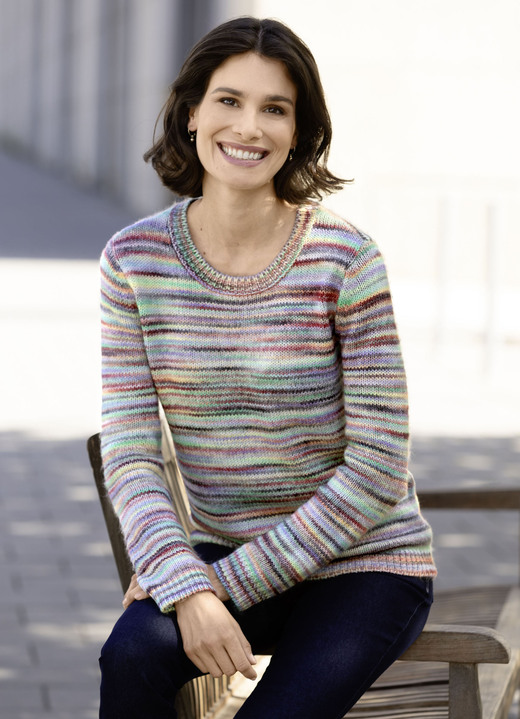 Langarm - Pullover aus Melangegarn, in Größe 036 bis 052, in Farbe ROSA-GRÜN-MULTICOLOR Ansicht 3