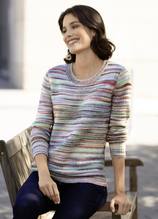 Langarm - Pullover aus Melangegarn, in Größe 036 bis 052, in Farbe ROSA-GRÜN-MULTICOLOR Ansicht 4