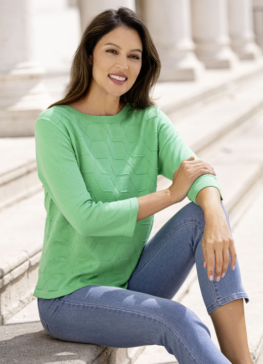 3/4-Arm - Pullover mit grafischer Struktur Ansicht 3 3/4-Arm - Pullover mit grafischer Struktur, in Größe 036 bis 052, in Farbe KORALLE Ansicht 3