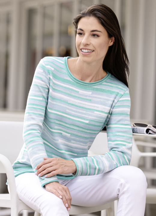 Langarm - Pullover mit Farbverlauf Ansicht 2 Langarm - Pullover mit Farbverlauf, in Größe 036 bis 052, in Farbe JADEGRÜN-WEISS-MULTICOLOR Ansicht 2