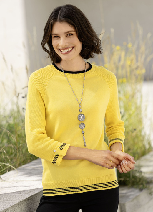3/4-Arm - Pullover mit dekorativen Armabschlüssen, in Größe 036 bis 052, in Farbe GELB-SCHWARZ Ansicht 1