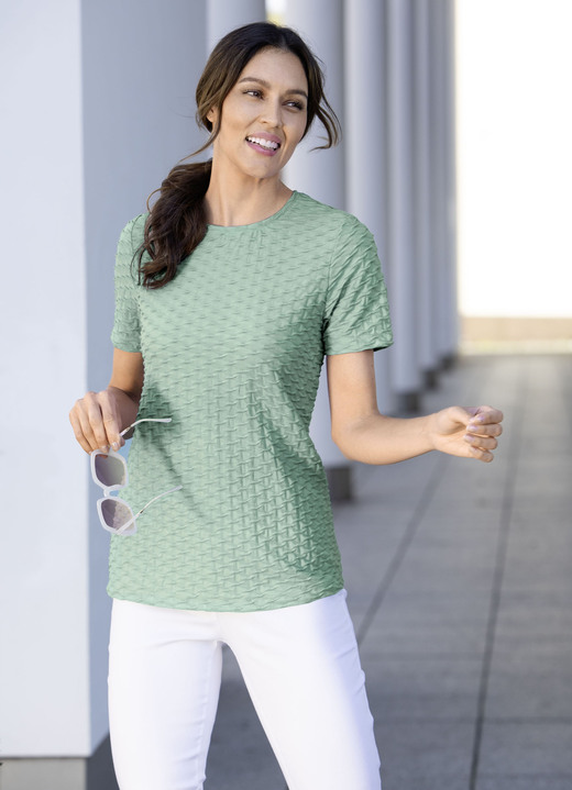 Kurzarm - Shirt mit interesanter Struktur in 3 Farben Ansicht 3 Kurzarm - Shirt mit interesanter Struktur in 3 Farben, in Größe 036 bis 052, in Farbe BLEU Ansicht 3