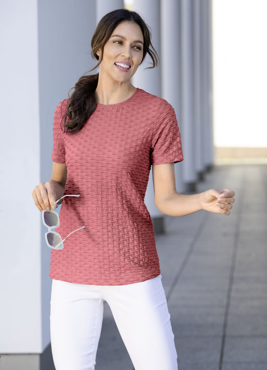 Kurzarm - Shirt mit interesanter Struktur in 3 Farben Ansicht 2 Kurzarm - Shirt mit interesanter Struktur in 3 Farben, in Größe 036 bis 052, in Farbe BLEU Ansicht 2