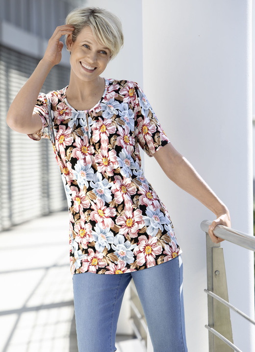 Kurzarm - Shirt mit Schlingenknopfverschluss, in Größe 038 bis 054, in Farbe MULTICOLOR Ansicht 1