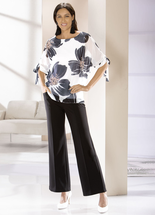 Kurzarm - Doppellagiges Shirt mit Chiffon-Überwurf, in Größe 038 bis 054, in Farbe ECRU-SCHWARZ-HELLBRAUN Ansicht 2