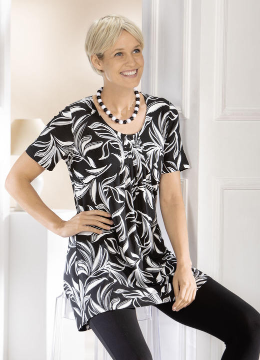 Shirts - Longshirt mit Allover-Druck , in Größe 038 bis 056, in Farbe SCHWARZ-WEISS Ansicht 1