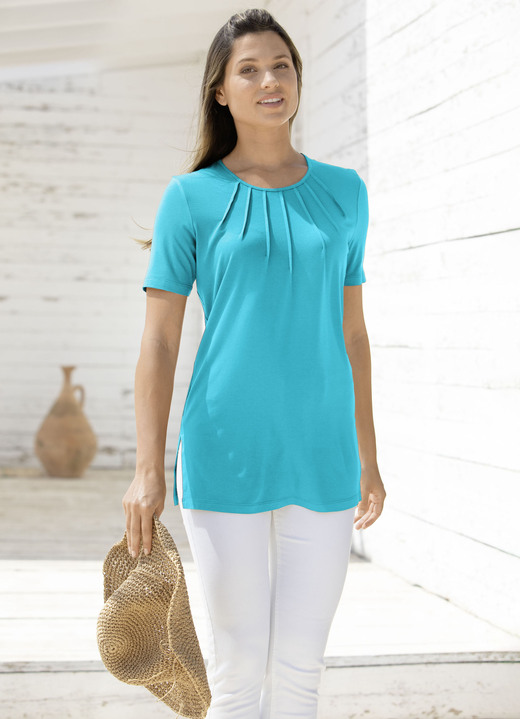 Tuniken - Unifarbene Shirt-Tunika, in Größe 036 bis 054, in Farbe OLIV Ansicht 6