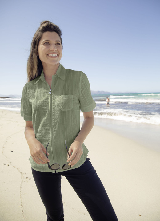 Kurzarm - Kombistarke Blusenjacke, in Größe 036 bis 052, in Farbe WEISS Ansicht 4