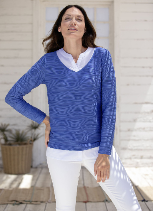 3/4-Arm - Shirt-Tunika mit 2-in-1-Optik, in Größe 036 bis 052, in Farbe BLAU Ansicht 3