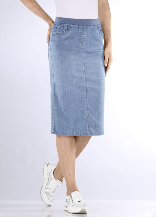 Uni - Rock in gerader Schnittführung, in Größe 036 bis 052, in Farbe JEANSBLAU Ansicht 6