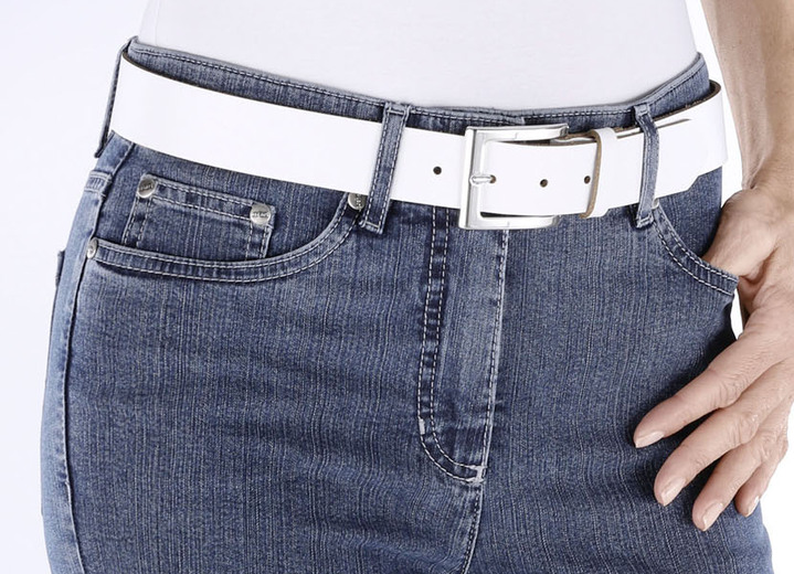 Gürtel - Trendiger Damen-Gürtel aus Leder, 3,5 cm breit, in Größe 100 bis 120, in Farbe MARINE Ansicht 6