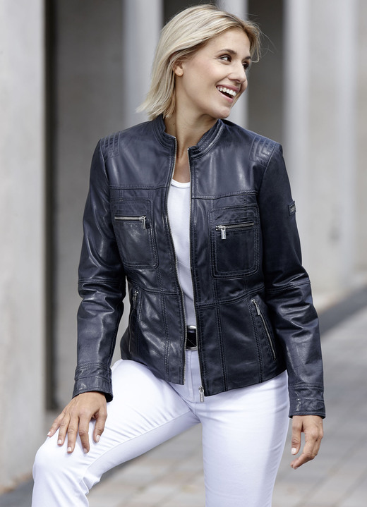 Lederkurzjacken - Lederkurzjacke von „Caminari“, in Größe 036 bis 048, in Farbe ANTIK NACHTBLAU Ansicht 3