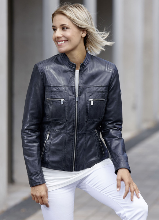 Lederkurzjacken - Lederkurzjacke von „Caminari“, in Größe 036 bis 048, in Farbe ANTIK NACHTBLAU Ansicht 2