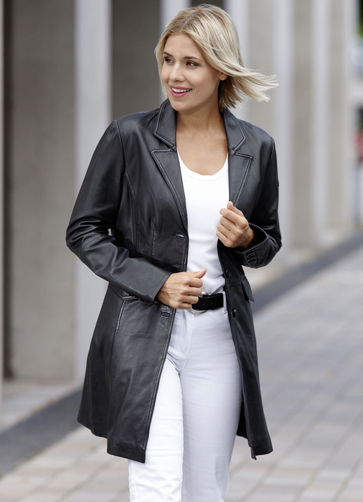 Ledermäntel - Lederkurzmantel mit Reverskragen, in Größe 036 bis 052, in Farbe ANTIK BEIGE Ansicht 4