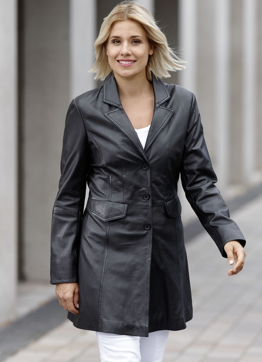 Ledermäntel - Lederkurzmantel mit Reverskragen, in Größe 036 bis 052, in Farbe ANTIK BEIGE Ansicht 3