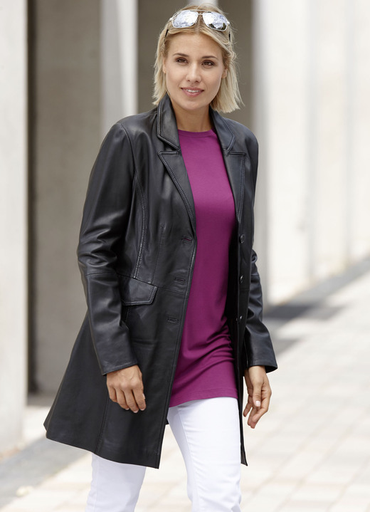 Ledermäntel - Lederkurzmantel mit Reverskragen, in Größe 036 bis 052, in Farbe ANTIK BEIGE Ansicht 2