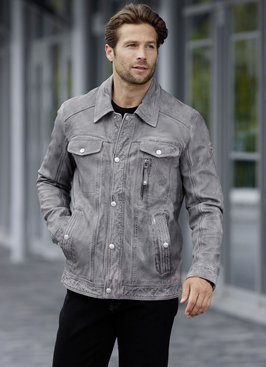 Lederjacken - Lederkurzjacke von „Jilani“ Ansicht 2 Lederjacken - Lederkurzjacke von „Jilani“, in Größe 046 bis 062, in Farbe ANTIKGRAU Ansicht 2