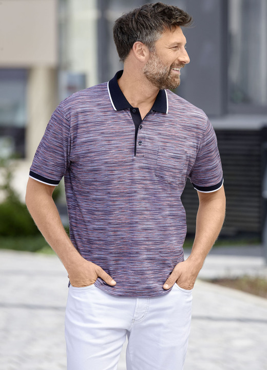 Shirts - Poloshirt mit Brusttasche, in Größe 3XL (64/66) bis XXL (60/62), in Farbe TÜRKIS-GELB MELIERT Ansicht 2