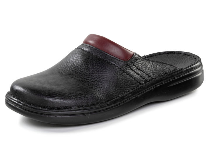 Sandalen & Pantoletten - GINO GALANTE, bequeme Herren-Pantoletten, Weite H, aus Leder, in Größe 040 bis 047, in Farbe SCHWARZ-CHIANTI Ansicht 1