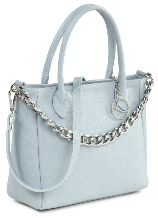 Taschen - Laurina Tasche aus genarbtem Kalb-Nappaleder mit Zierkette, in Farbe HELLBLAU Ansicht 1