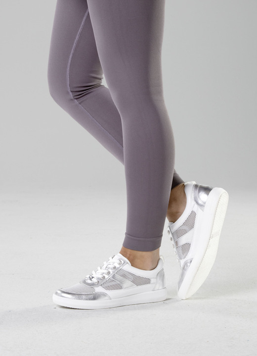 Slipper & Schnürschuhe - ELENA EDEN Sneaker aus Nappaleder und luftigem Textil in Netzoptik, in Größe 3 1/2 bis 8, in Farbe WEISS-SILBER Ansicht 4