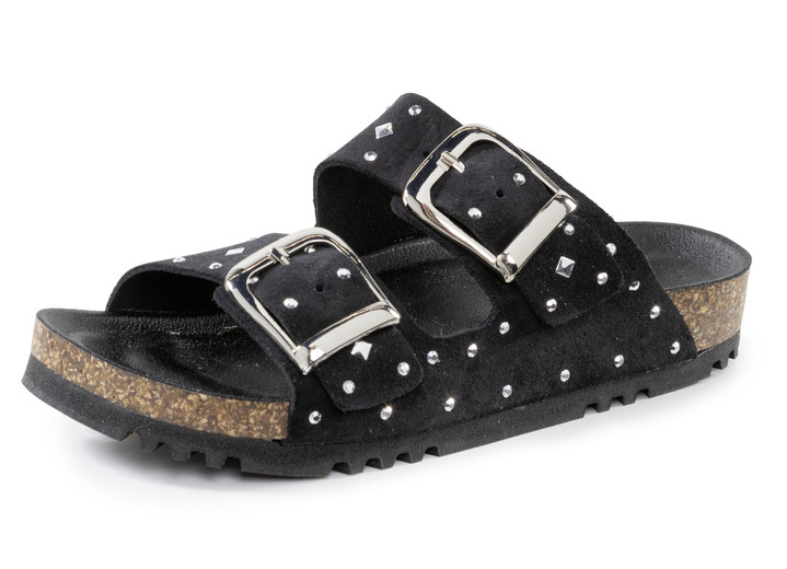 Sandaletten & Pantoletten - ELENA EDEN Pantolette mit angesagtem Nietenbesatz, in Größe 036 bis 042, in Farbe MOOSGRÜN Ansicht 4