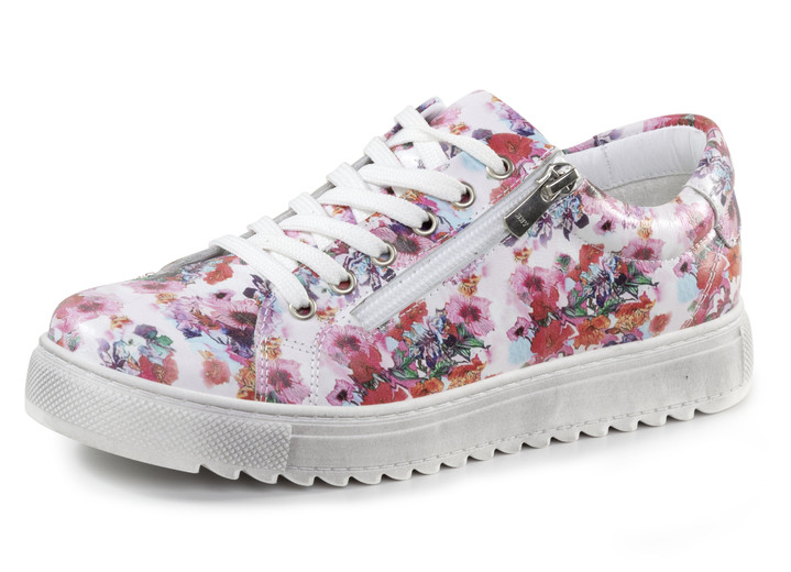Slipper & Schnürschuhe - Gemini Schnür-Sneaker aus beschichtetem, floral bedrucktem Nappaleder, in Größe 036 bis 042, in Farbe WEISS-PINK Ansicht 1