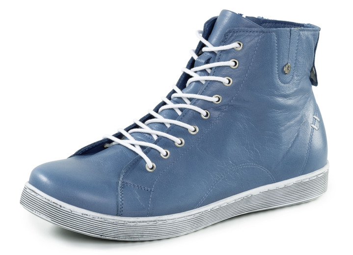 Stiefel & Stiefeletten - Andrea Conti Schnür-Bootie aus fein genarbtem Nappaleder, in Größe 036 bis 042, in Farbe BLAU Ansicht 1