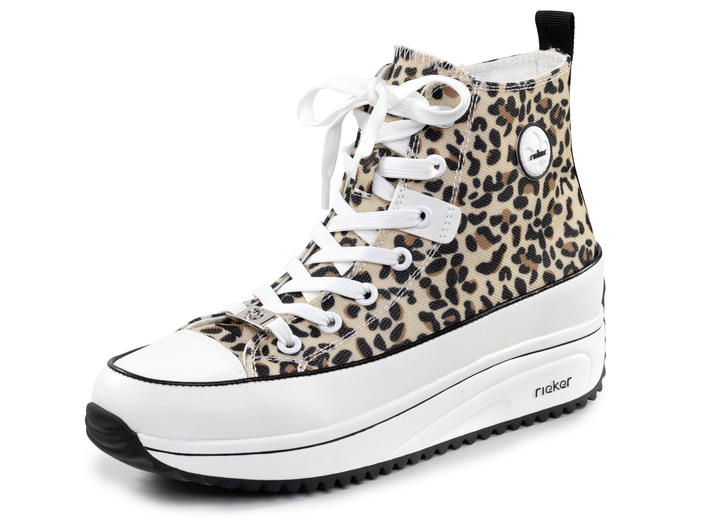 Stiefel & Stiefeletten - Rieker Schnür-Bootie in Leo-Print oder Denim-Style Ansicht 1 Stiefel & Stiefeletten - Rieker Schnür-Bootie in Leo-Print oder Denim-Style, in Größe 036 bis 042, in Farbe BRAUN-SCHWARZ-WEISS Ansicht 1