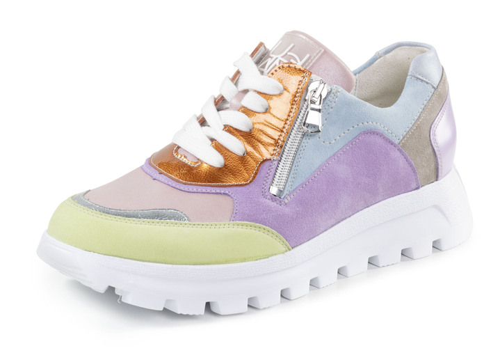 Slipper & Schnürschuhe - Waldläufer Schnür-Sneaker aus edlem Leder-Materialmix, in Größe 3 1/2 bis 8, in Farbe MULTICOLOR Ansicht 1