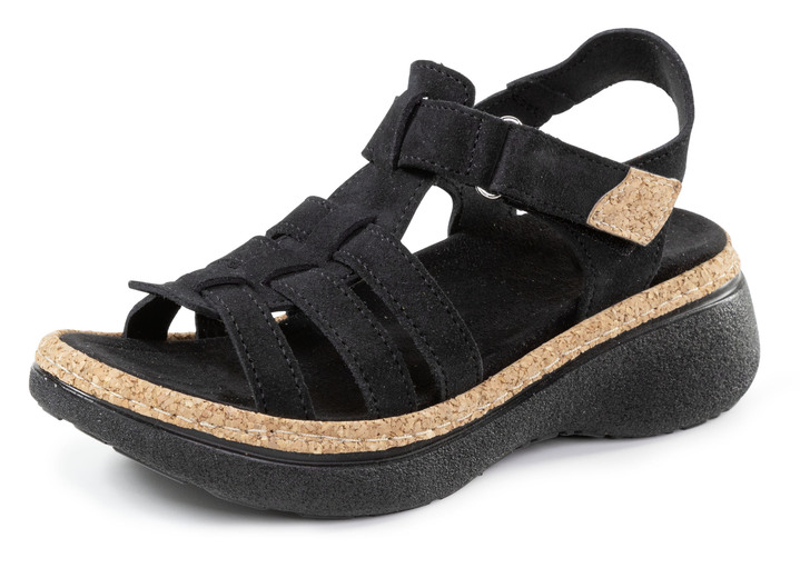 Sandaletten & Pantoletten - Stegspangen-Sandale mit Kork-Besätzen, in Größe 036 bis 042, in Farbe BLEU Ansicht 4