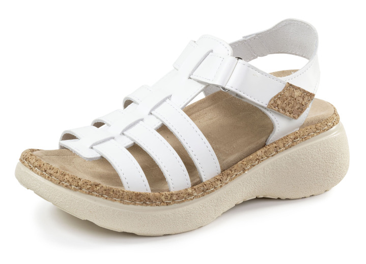 Sandaletten & Pantoletten - Stegspangen-Sandale mit Kork-Besätzen, in Größe 036 bis 042, in Farbe BLEU Ansicht 7