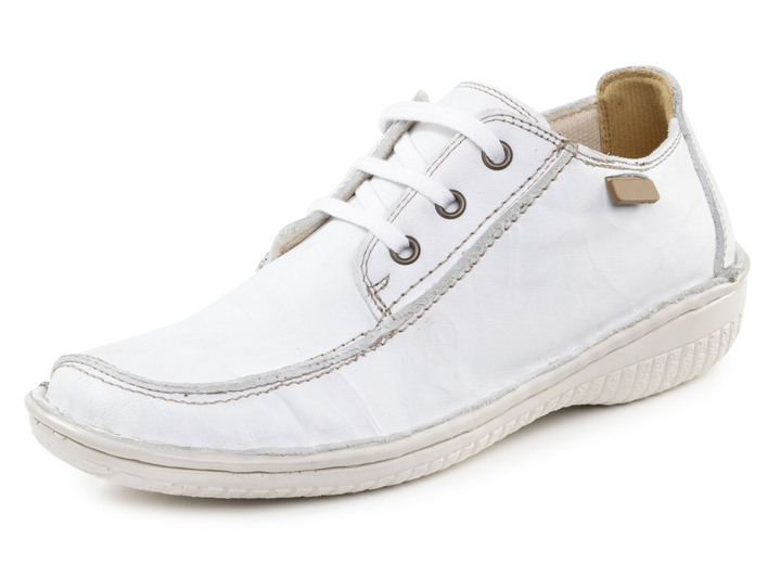 Slipper & Schnürschuhe - ELENA EDEN Schnürschuh aus Nappaleder mit Knitter-Struktur, in Größe 036 bis 042, in Farbe JEANS Ansicht 4