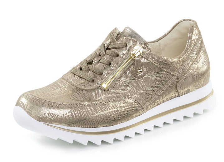 Damen - Waldläufer Schnür-Sneaker aus effektvoll geprägtem Nubukleder, in Größe 3 1/2 bis 8, in Farbe ANTIKGOLD Ansicht 1