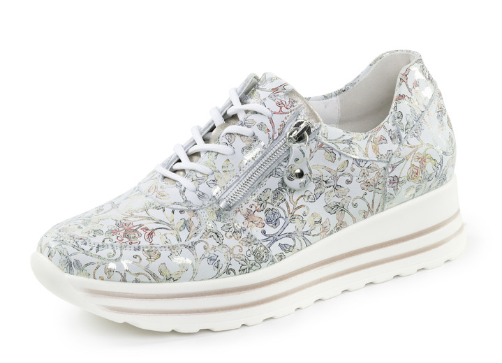 Slipper & Schnürschuhe - Waldläufer Sneaker aus floral bedrucktem Nubukleder, in Größe 3 1/2 bis 8, in Farbe EISBLAU-BUNT Ansicht 1