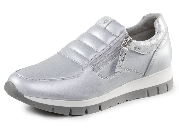 Slipper & Schnürschuhe - ELENA EDEN Sneaker aus Nappaleder und silbergrau geprägtem Veloursleder, in Größe 036 bis 042, in Farbe WEISS Ansicht 4