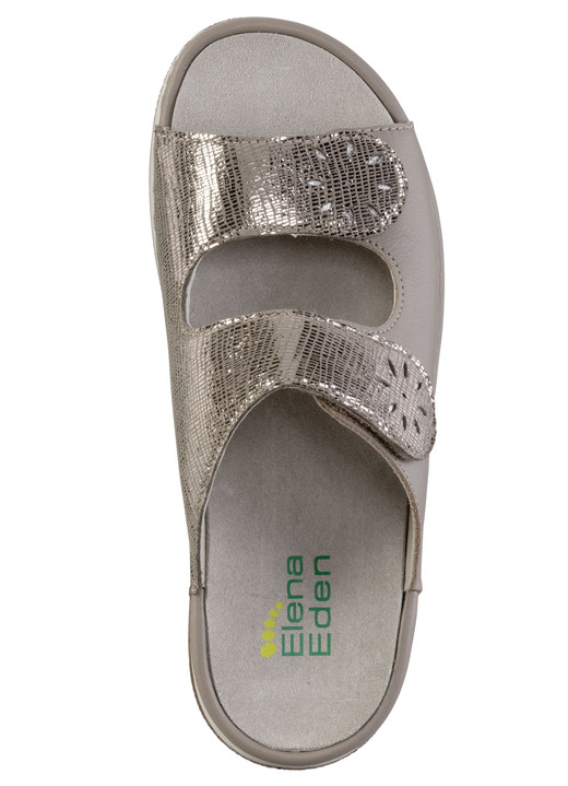 Sandaletten & Pantoletten - ELENA EDEN, bequeme Damen-Pantoletten, Weite H, mit herausnehmbarem Fußbett, in Größe 036 bis 042, in Farbe TAUPE-ANTIKBRONZE Ansicht 2