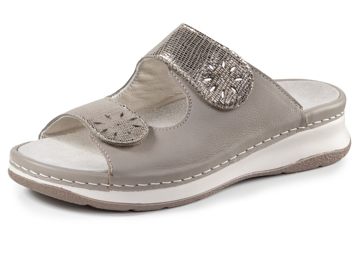 Sandaletten & Pantoletten - ELENA EDEN, bequeme Damen-Pantoletten, Weite H, mit herausnehmbarem Fußbett, in Größe 036 bis 042, in Farbe TAUPE-ANTIKBRONZE Ansicht 1