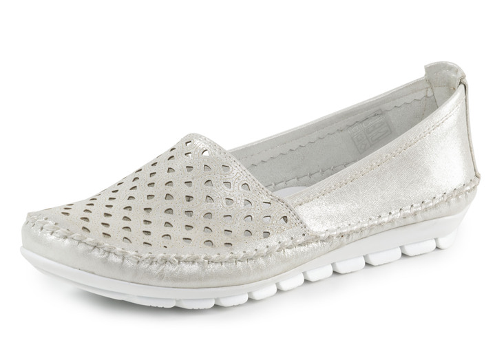 Slipper & Schnürschuhe - Gemini Mokassin-Slipper aus weichem, glänzend geprägtem Nappaleder, in Größe 036 bis 042, in Farbe JEANSBLEU Ansicht 4