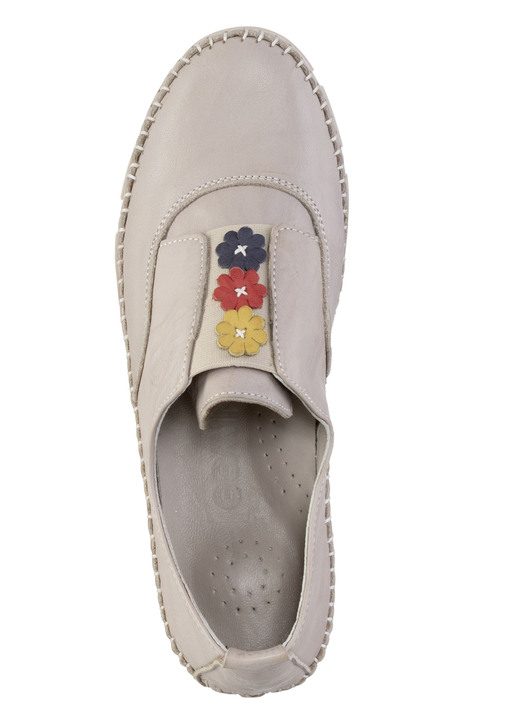 Slipper & Schnürschuhe - Gemini Slipper mit dezenter Knitter-Struktur und bunten Leder-Blüten, in Größe 036 bis 042, in Farbe KIESEL Ansicht 2