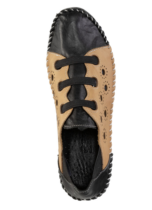 Slipper & Schnürschuhe - Gemini Mokassin-Slipper mit dezenter Knitter-Struktur, in Größe 036 bis 042, in Farbe SCHWARZ-CAMEL Ansicht 2