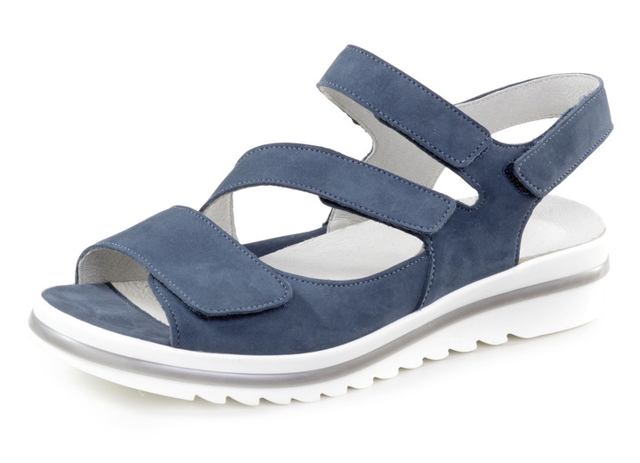 Sandaletten & Pantoletten - Waldläufer, bequeme Damen-Sandalen, Weite H, mit herausnehmbarem Fußbett, in Größe 3 1/2 bis 8, in Farbe JEANSBLAU Ansicht 1