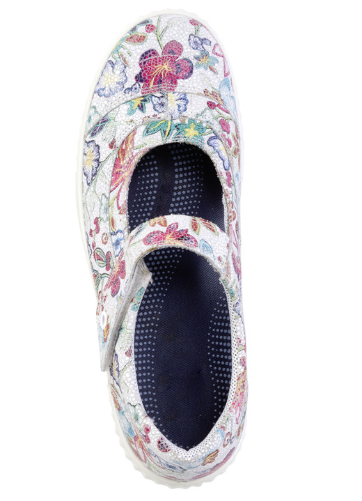 Schuhe - Slipper aus floral bedrucktem Leder, in Größe 036 bis 042, in Farbe ECRU-BUNT Ansicht 2