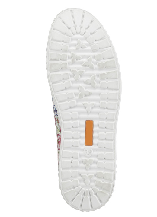 Schuhe - Slipper aus floral bedrucktem Leder, in Größe 036 bis 042, in Farbe ECRU-BUNT Ansicht 3